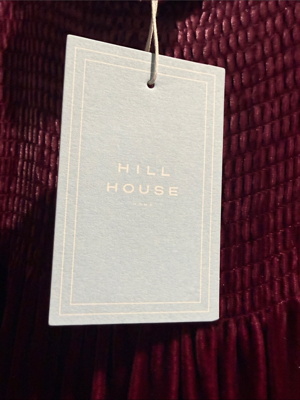 HILL HOUSE Nap Dress Velvet Smocked Ruffle Strap Burgundy Tiered Midi Dress - Picture 7 of 7